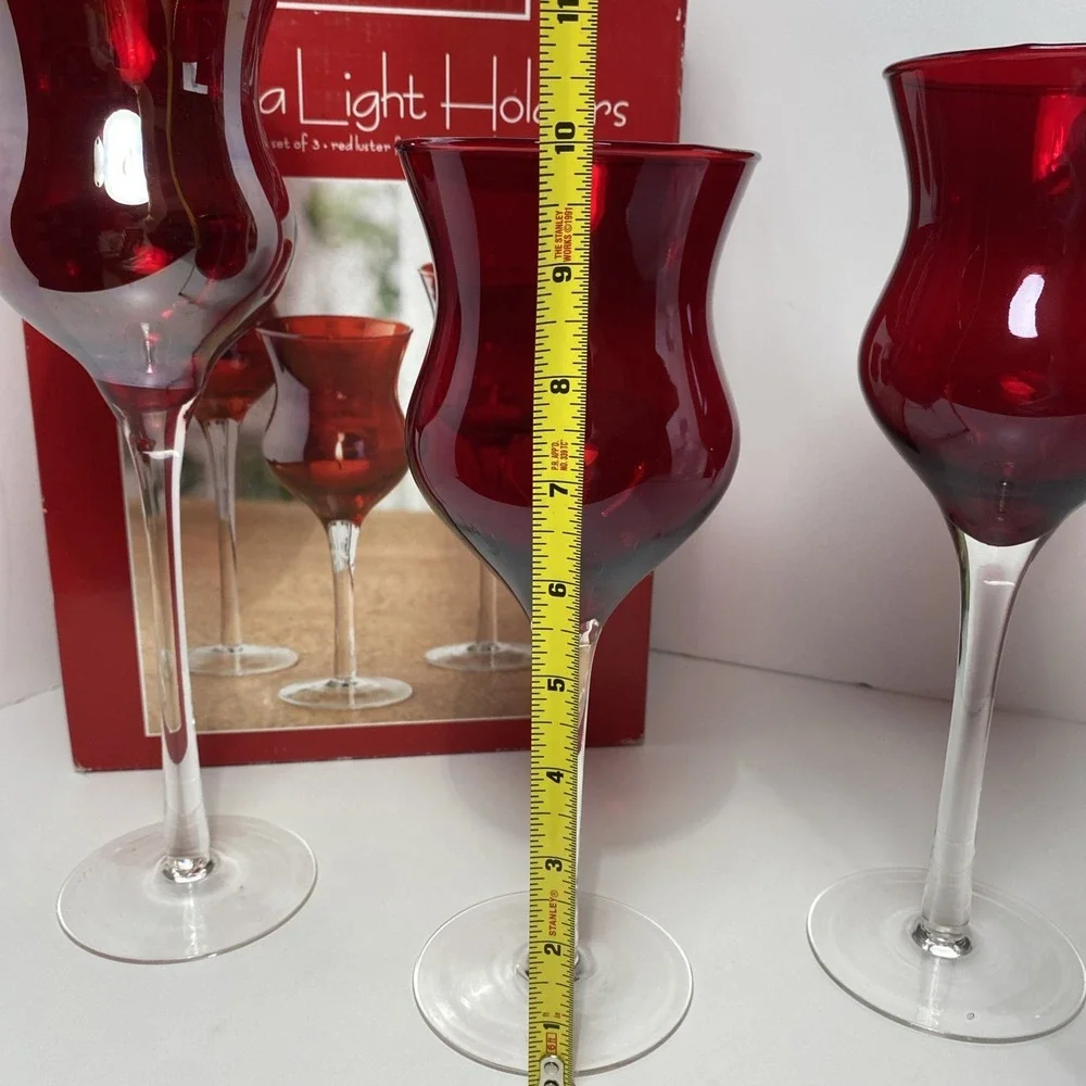VTG Glass Tea, Light Holders Set Of 3 Red‎ Luster Finish RubyRed Christmas Decor